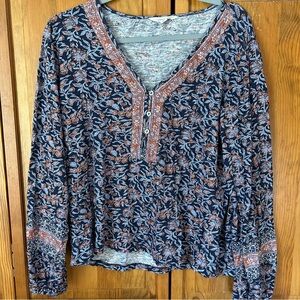 Lucky Brand Floral V-Neck Blouse